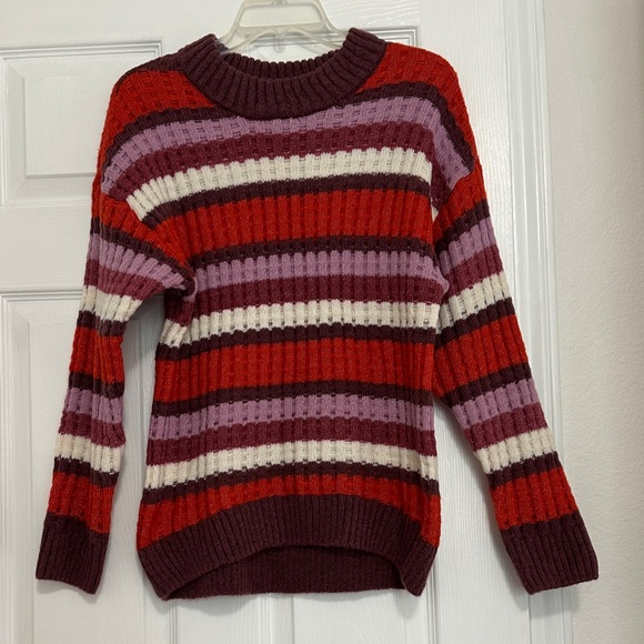 Striped Red Orange, Purple, white, maroon Women's Sweater - Picture 1 of 5